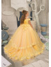 Off Shoulder Beaded Yellow 3D Lace Tulle Flower Girl Dress